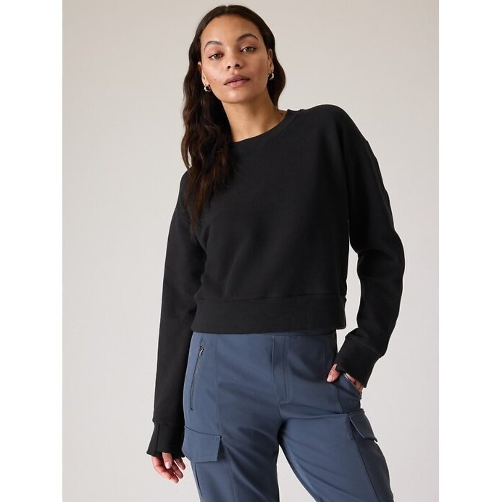 ATHLETA Women's Retroplush Revive Crewneck Sweatshirt Size XS In Black